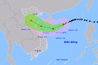 Vị trí và hướng di chuyển của bão số 6. (Nguồn: nchmf.gov.vn)