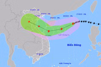 Vị trí và hướng di chuyển của bão số 6. (Nguồn: nchmf.gov.vn)