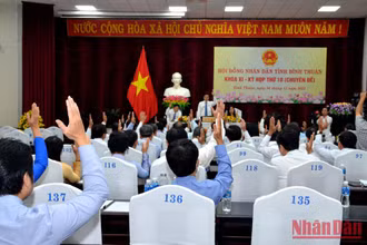 HĐND tỉnh Bình Thuận khóa XI biểu quyết thông qua Nghị quyết xác nhận kết quả miễn nhiệm chức vụ Chủ tịch UBND tỉnh Bình Thuận nhiệm kỳ 2021-2026.
