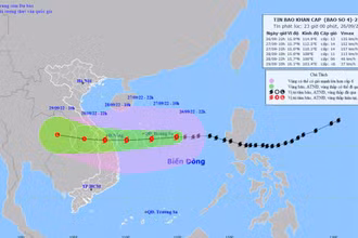 Vị trí và hướng di chuyển của bão số 4. (Nguồn: nchmf.gov.vn)