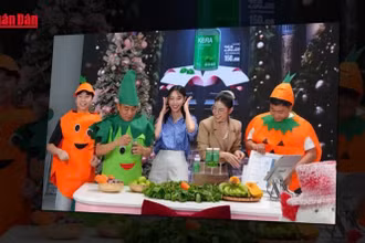 Hoa hậu Thùy Tiên, Hằng Du Mục và Quang Linh Vlogs bán hàng livestream quảng cáo sản phẩm giả. Ảnh: nhandan.vn