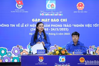 Bí thư Trung ương Đoàn, Chủ tịch Hội đồng Đội Trung ương Nguyễn Phạm Duy Trang thông tin về chương trình kỷ niệm 60 năm phong trào “Nghìn việc tốt”.
