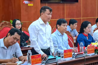 Phó Chủ tịch Thường trực Hội Nhà báo Việt Nam Nguyễn Đức Lợi phát biểu ý kiến tại buổi làm việc với tỉnh Cà Mau.