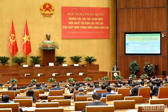 Quang cảnh hội nghị toàn quốc nghiên cứu, học tập, quán triệt Nghị quyết Hội nghị lần thứ 6 Ban Chấp hành Trung ương Đảng khóa XIII. (Ảnh: ĐĂNG KHOA)