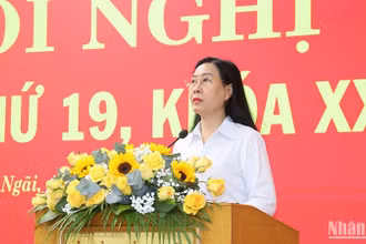 Đồng chí Bùi Thị Quỳnh Vân, Bí thư Tỉnh ủy, Chủ tịch Hội đồng nhân dân tỉnh Quảng Ngãi phát biểu tại hội nghị.