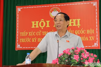 Phó Chủ tịch Quốc hội Trần Quang Phương phát biểu tại buổi tiếp xúc cử tri. 