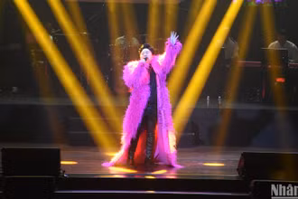 Ca sĩ Tùng Dương trong live concert "Người đàn ông hát", đêm thứ 2 tại Nhà hát Trưng Vương, Đà Nẵng. (Ảnh: ANH ĐÀO)