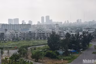 Toàn cảnh block shophouse bỏ hoang này nhìn từ cầu Thuận Phước. (Ảnh: ANH ĐÀO)