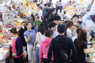 Du khách Hàn Quốc tham quan, mua sắm tại Chợ Hàn Đà Nẵng. (Ảnh: ANH ĐÀO)