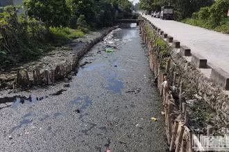 Rác thải, túi nilon, bùn đất đọng lại, ngăn cản dòng chảy càng khiến cho nguy cơ xuất hiện dịch sốt xuất huyết trở nên nhãn tiền. (Ảnh: SƠN BÁCH)