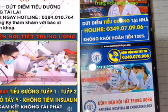 Các website giả mạo Bệnh viện Nội tiết Trung ương cam kết chữa được bệnh tiểu đường. 