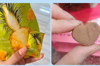 Loại kẹo sô cô la (bên phải) và kẹo dứa được quảng cáo có tác dụng giảm cân.