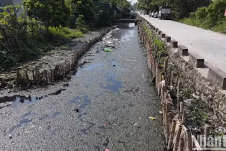 Rác thải, túi ni-lông, bùn đất đọng lại, ngăn cản dòng chảy càng khiến cho nguy cơ xuất hiện dịch sốt xuất huyết trở nên nhãn tiền. (Ảnh: SƠN BÁCH)