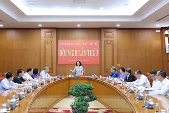 Đồng chí Trương Thị Mai phát biểu tại hội nghị. (Ảnh TTXVN)