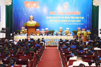 Toàn cảnh Đại hội Đại biểu Đoàn Thanh niên Cộng sản Hồ Chí Minh tỉnh Kon Tum lần thứ XV, nhiệm kỳ 2022-2027.