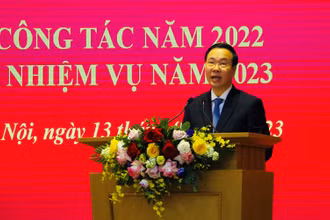 Đồng chí Võ Văn Thưởng, Ủy viên Bộ Chính trị, Thường trực Ban Bí thư dự và phát biểu chỉ đạo Hội nghị tổng kết công tác năm 2022 và triển khai nhiệm vụ công tác năm 2023 của Ban Đối ngoại Trung ương. Ảnh: dangcongsan.vn
