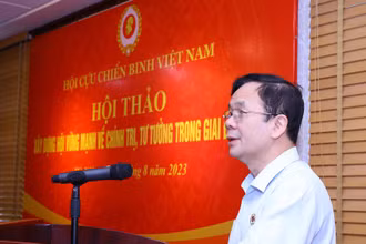 Trung tướng Khuất Việt Dũng, Phó Chủ tịch Hội Cựu chiến binh Việt Nam phát biểu ý kiến tại hội thảo.