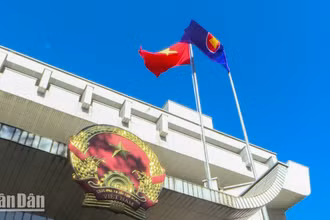 Lễ thượng cờ ASEAN là thông lệ chính thức được 10 quốc gia thành viên ASEAN cử hành vào ngày 8/8 hằng năm. ẢNH: KHẢI HOÀN