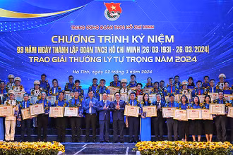 Các đồng chí lãnh đạo Đảng, Nhà nước, bộ, ban, ngành cùng các cá nhân giành Giải thưởng Lý Tự Trọng năm 2024.