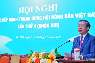 Chủ tịch Hội Nông dân Việt Nam Lương Quốc Đoàn phát biểu khai mạc Hội nghị.