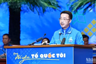 Đồng chí Nguyễn Tường Lâm phát biểu ý kiến tại Đại hội đại biểu Hội Liên hiệp Thanh niên Việt Nam lần thứ IX, nhiệm kỳ 2024-2029.