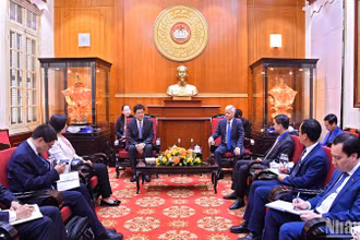 Toàn cảnh buổi tiếp, diễn ra tại trụ sở Ủy ban Trung ương Mặt trận Tổ quốc Việt Nam (thành phố Hà Nội).