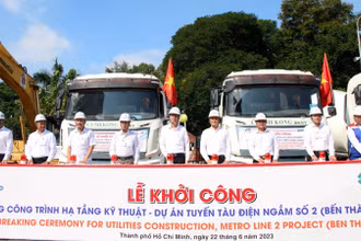 Lễ khởi công xây dựng hạ tầng kỹ thuật thuộc Dự án tuyến tàu điện ngầm số 2, Bến Thành-Tham Lương, sáng 22/6.