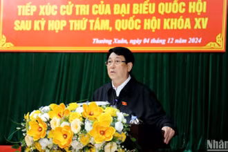 Chủ tịch nước Lương Cường phát biểu tại buổi tiếp xúc cử tri.