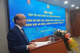 Tiến sĩ Phan Chí Hiếu, Chủ tịch Viện Hàn lâm Khoa học xã hội Việt Nam phát biểu khai mạc Hội thảo.