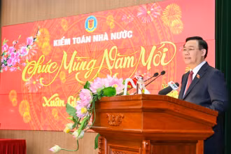 Chủ tịch Quốc hội Vương Đình Huệ phát biểu tại Kiểm toán Nhà nước. (Ảnh: DUY LINH) 
