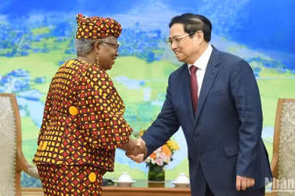 Thủ tướng Phạm Minh Chính đón Tổng Giám đốc Tổ chức Thương mại thế giới (WTO) Ngozi Okonjo-Iweal.