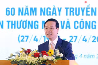 Chủ tịch nước Võ Văn Thưởng phát biểu tại buổi lễ. (Ảnh: TTXVN)