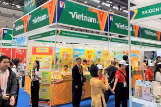 Khu gian hàng Việt Nam tại hội chợ Trung Quốc-ASEAN (CAEXPO) 20, Quảng Tây, tháng 9/2023. (Ảnh Hữu Hưng)