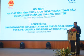 Trưởng Phái đoàn đại diện Tổ chức Di cư quốc tế phát biểu tại hội nghị.