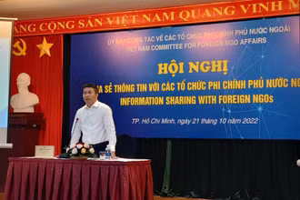 Ông Phan Anh Sơn, Phó Chủ tịch, Tổng Thư ký Liên hiệp các tổ chức hữu nghị Việt Nam phát biểu tại Hội nghị.