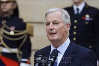 Tân Thủ tướng Pháp Michel Barnier phát biểu tại lễ nhậm chức ở Paris ngày 5/9/2024. (Ảnh: THX/TTXVN)
