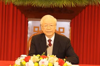 Tổng Bí thư Nguyễn Phú Trọng điện đàm cấp cao với Tổng thống Hoa Kỳ Joe Biden. (Ảnh: Trí Dũng/TTXVN)