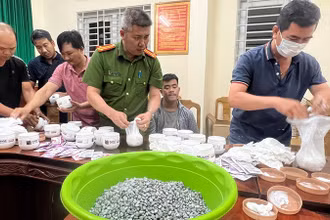 Lực lượng công an thu giữ số ma túy tổng hợp.