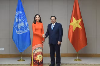 Thủ tướng Phạm Minh Chính tiếp bà Pauline Tamesis, Điều phối viên thường trú Liên hợp quốc. (Ảnh: Trần Hải)