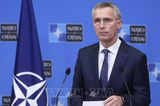 Tổng Thư ký NATO Jens Stoltenberg tại cuộc họp báo ở Brussels, Bỉ. (Ảnh: AFP/TTXVN)
