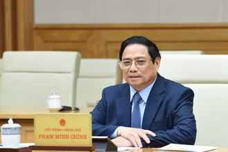  Thủ tướng Phạm Minh Chính phát biểu tại buổi tiếp ông Nikai Toshihiro, Chủ tịch Liên minh Nghị sĩ hữu nghị Nhật-Việt. (Ảnh: Trần Hải)