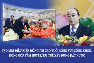 Chủ tịch nước Nguyễn Xuân Phúc phát biểu tại Lễ phát động hưởng ứng Tháng hành động vì người cao tuổi Việt Nam 2022. (Ảnh: Phạm Hà)
