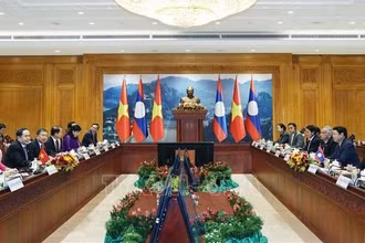 Chủ tịch Quốc hội Trần Thanh Mẫn hội đàm với Chủ tịch Quốc hội Lào Saysomphone Phomvihane (Thống Nhất- TTXVN) 
