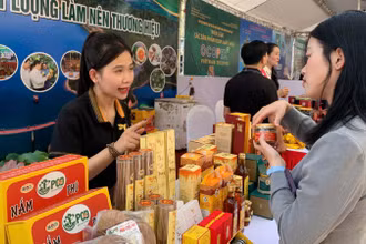 Khách tham quan mua sắm tại các gian hàng ở Triển lãm các sản phẩm OCOP xuất khẩu (VIETNAM OCOPEX).