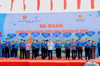 Đội hình thanh niên tình nguyện của Tỉnh đoàn Ninh Bình tham gia hoạt động hè 2023.