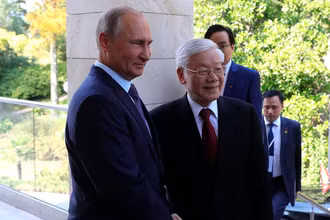 Tổng Bí thư Nguyễn Phú Trọng gặp và hội đàm với Tổng thống Liên bang Nga Vladimir Putin tại thành phố Sochi (Nga) năm 2018. (Ảnh: Đại sứ quán Việt Nam tại LB Nga)