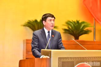 Tổng Thư ký Quốc hội, Chủ nhiệm Văn phòng Quốc hội Bùi Văn Cường trình bày Tờ trình về dự kiến Chương trình giám sát của Quốc hội năm 2024. (Ảnh: ĐĂNG KHOA)