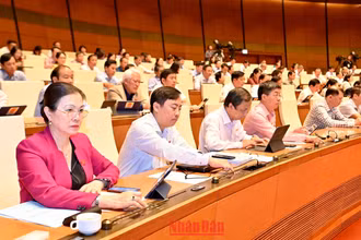 Quốc hội biểu quyết thông qua Luật sửa đổi, bổ sung một số điều của Luật Tần số vô tuyến điện trong phiên họp, ngày 9/11. (Ảnh: ĐĂNG KHOA)