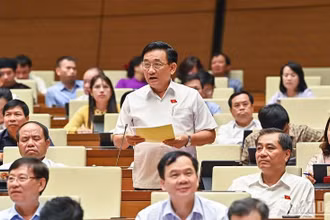 Đại biểu Trần Quốc Tuấn (đoàn Trà Vinh) tham gia ý kiến thảo luận ở hội trường sáng 31/5. (Ảnh: DUY LINH)