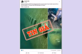Một bài đăng trên Twitter thông tin sai sự thật rằng xác máy bay dưới đáy biển là máy bay MH370 mất tích 9 năm trước. (Ảnh chụp màn hình)